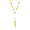 14k Yellow Gold Double Strand Chain with Puffed Heart Lariat Necklace
