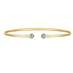 14K Yellow Gold Blue Topaz Open Cuff Bangle (2.00 mm)
