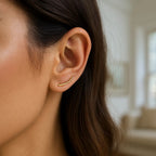 14k Yellow Gold Curve Climber Post Earrings