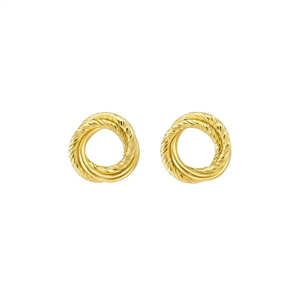 14K Yellow Gold Diamond Cut Interlocking Trinity Stud Earrings (11.30 mm)