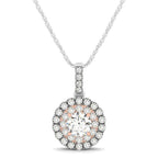 Round Shape Halo Diamond Pendant in 14k White and Rose Gold (1/2 cttw)