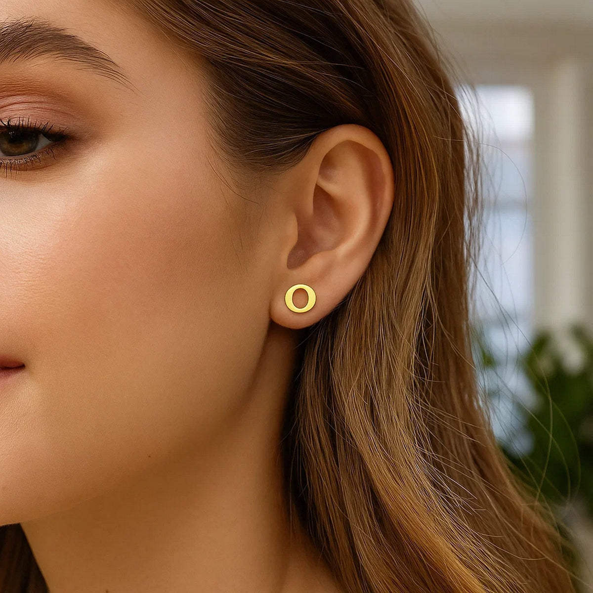 14K Yellow Gold Yours Truly Initial O Stud Earrings