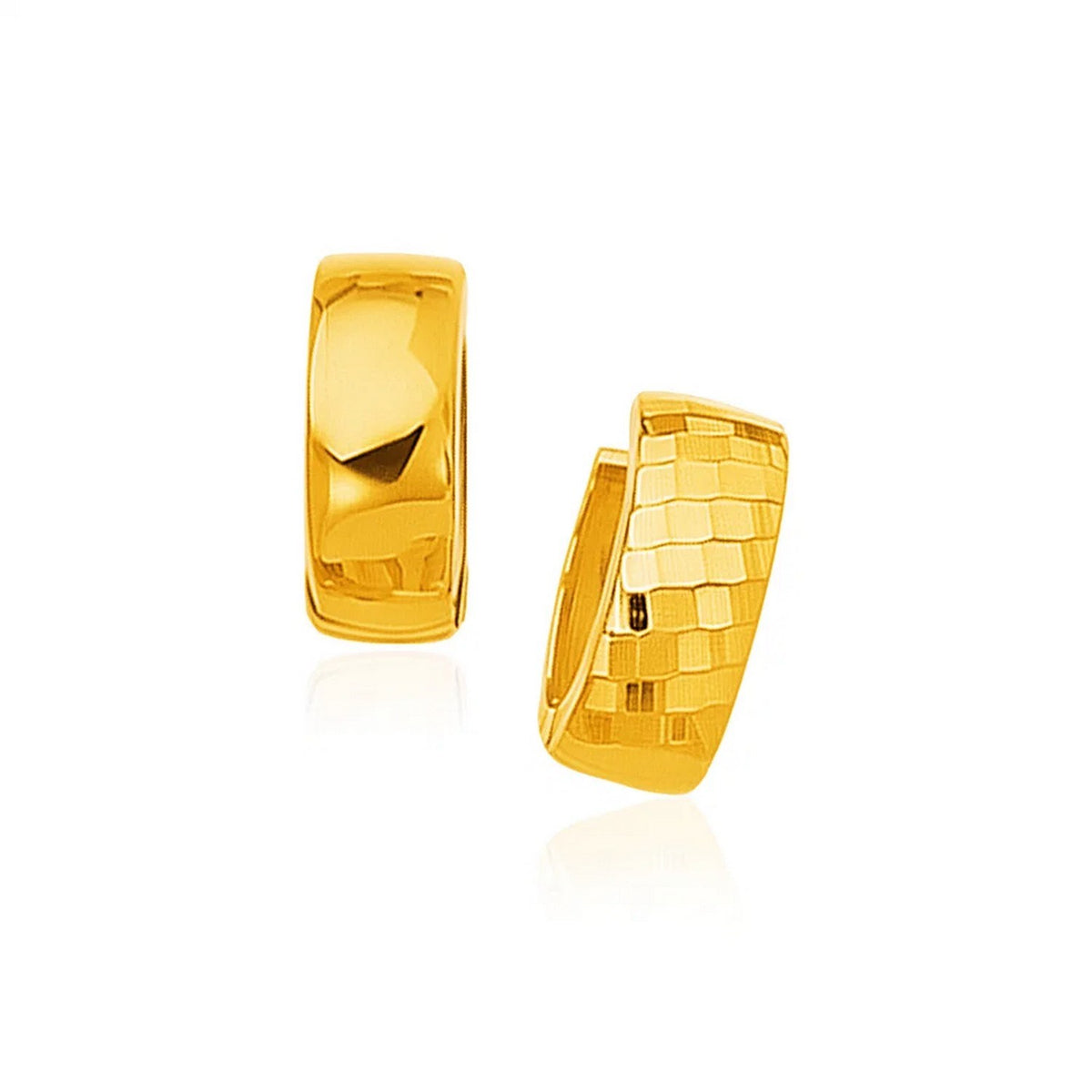 14k Yellow Gold Textured and Polished Hoop Earrings