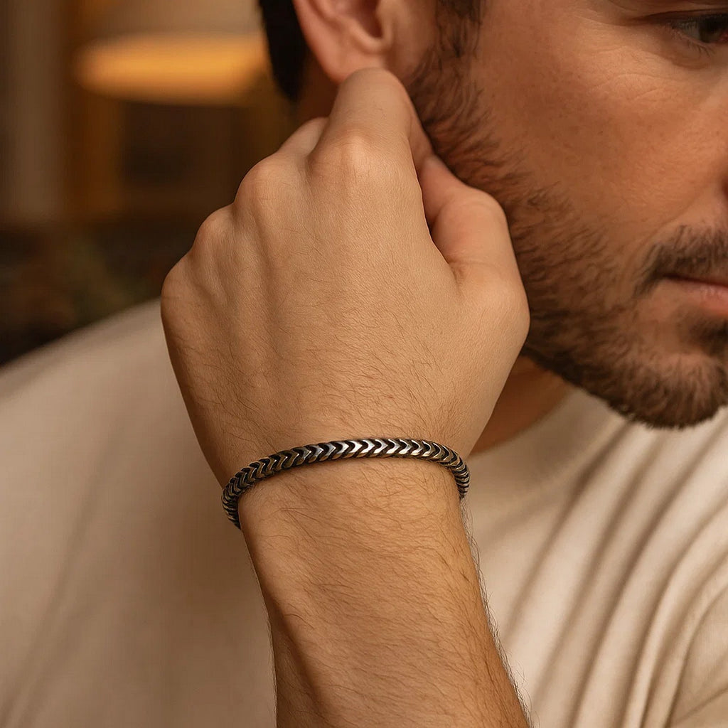 Sterling Silver Gunmetal Finish Franco Link Bracelet (4.60 mm)