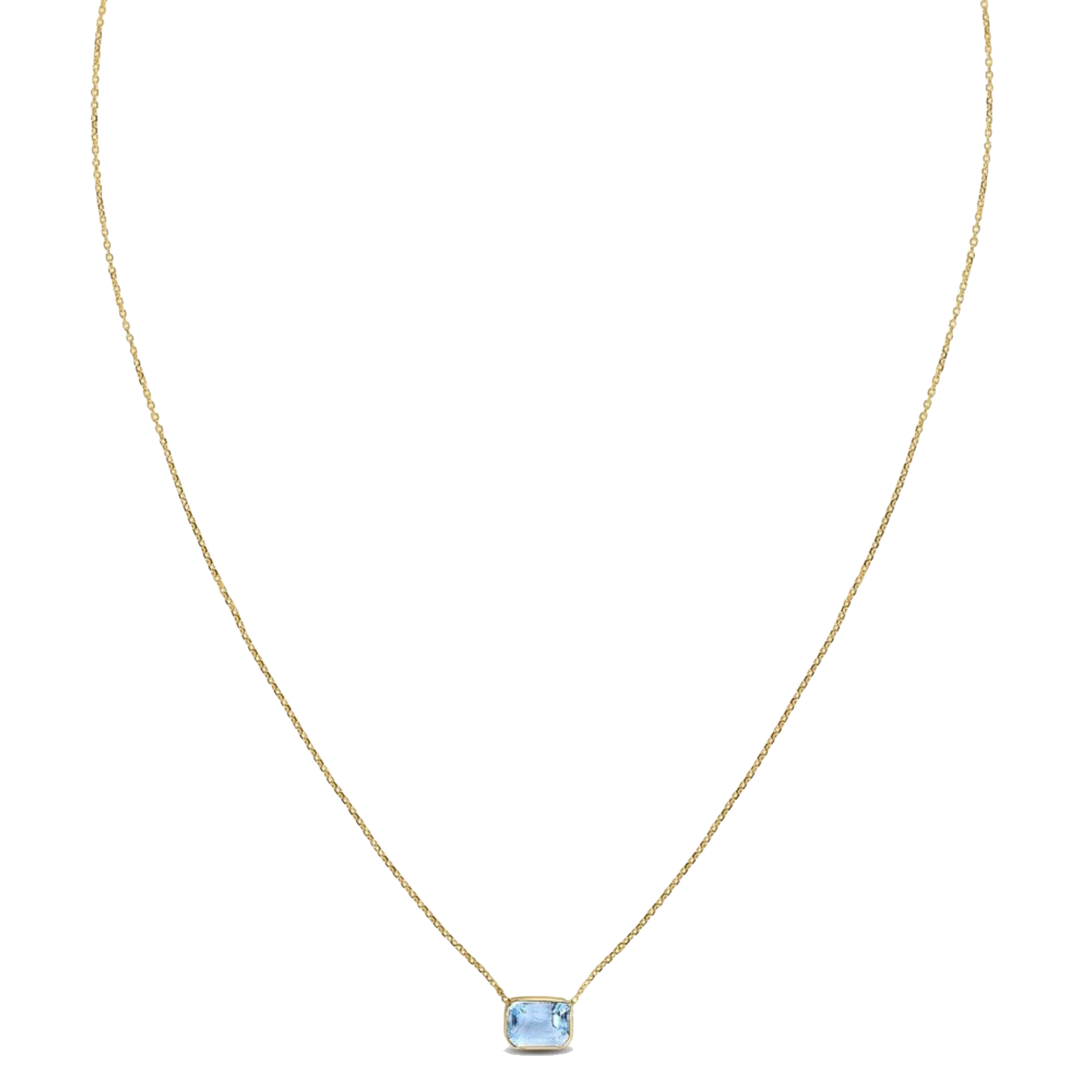 14K Yellow Gold Emerald Cut Blue Topaz Necklace
