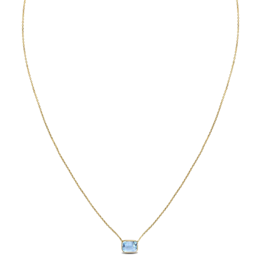 14K Yellow Gold Emerald Cut Blue Topaz Necklace
