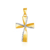 14k Two-Toned Yellow and White Gold Textured Cross Pendant