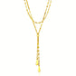 14k Yellow Gold Double Strand Chain with Puffed Heart Lariat Necklace
