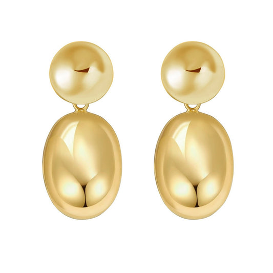 Sterling Silver Rhodium Plated Puffed Oval Double Button Drop Earrings
