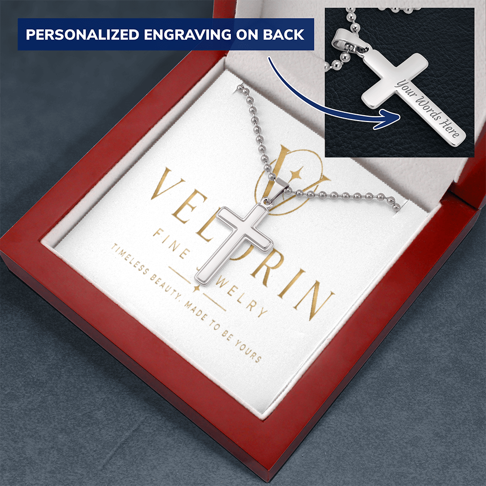 Personalized Cross Necklace with Ball Chain
