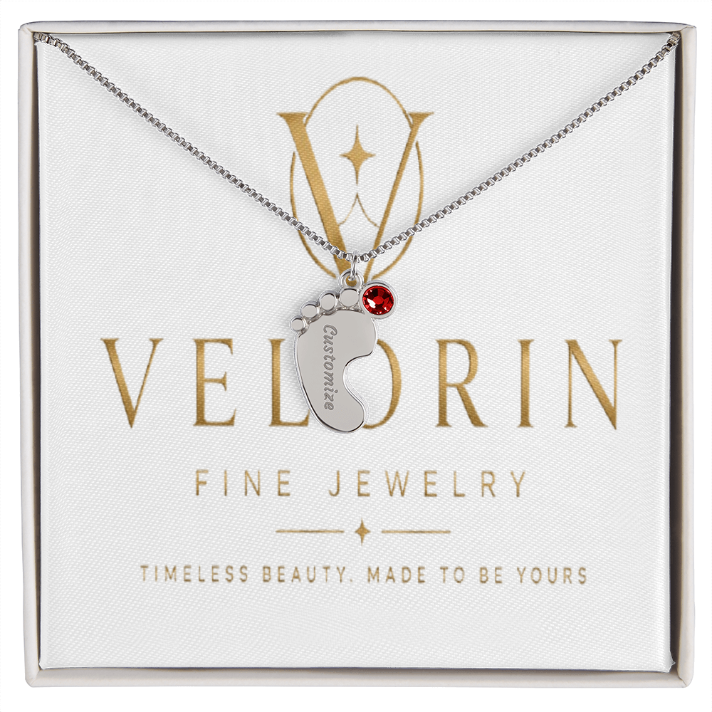 Baby Feet Necklace with Birthstone - Engraved