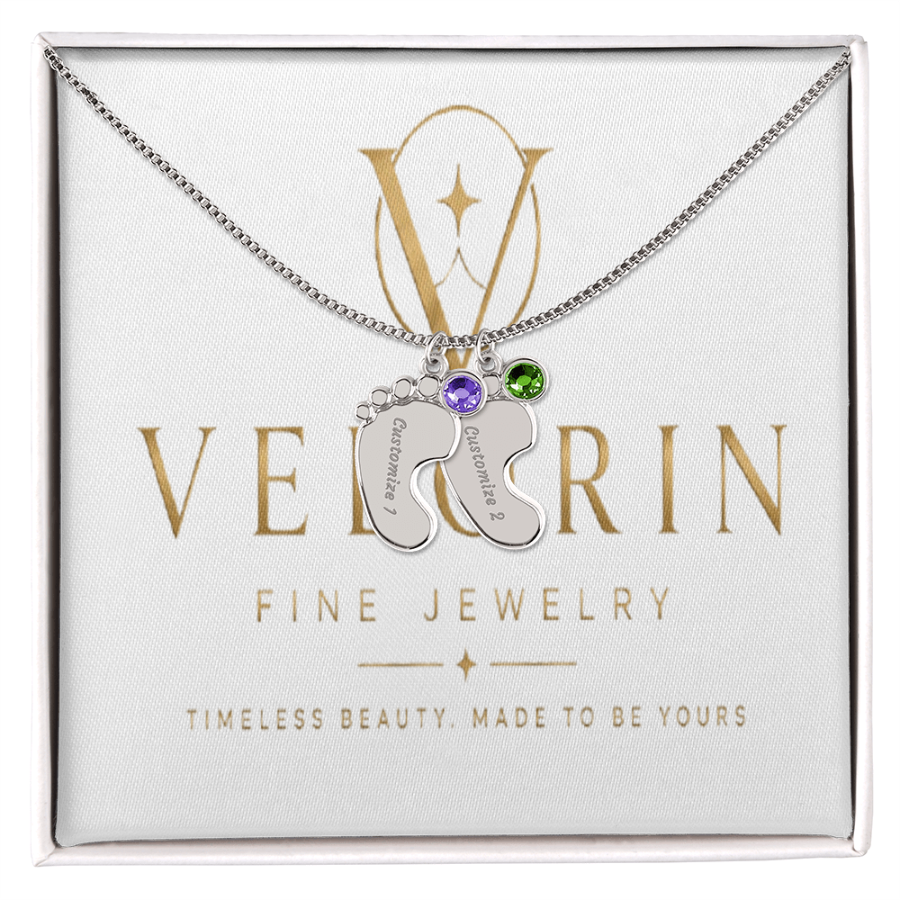 Baby Feet Necklace with Birthstone - Engraved