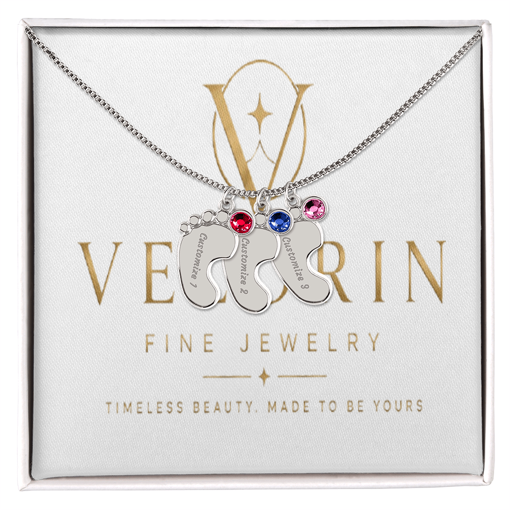 Baby Feet Necklace with Birthstone - Engraved