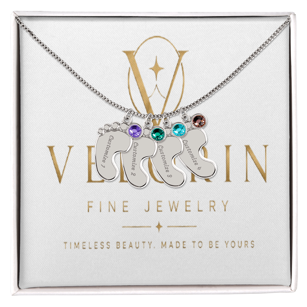 Baby Feet Necklace with Birthstone - Engraved