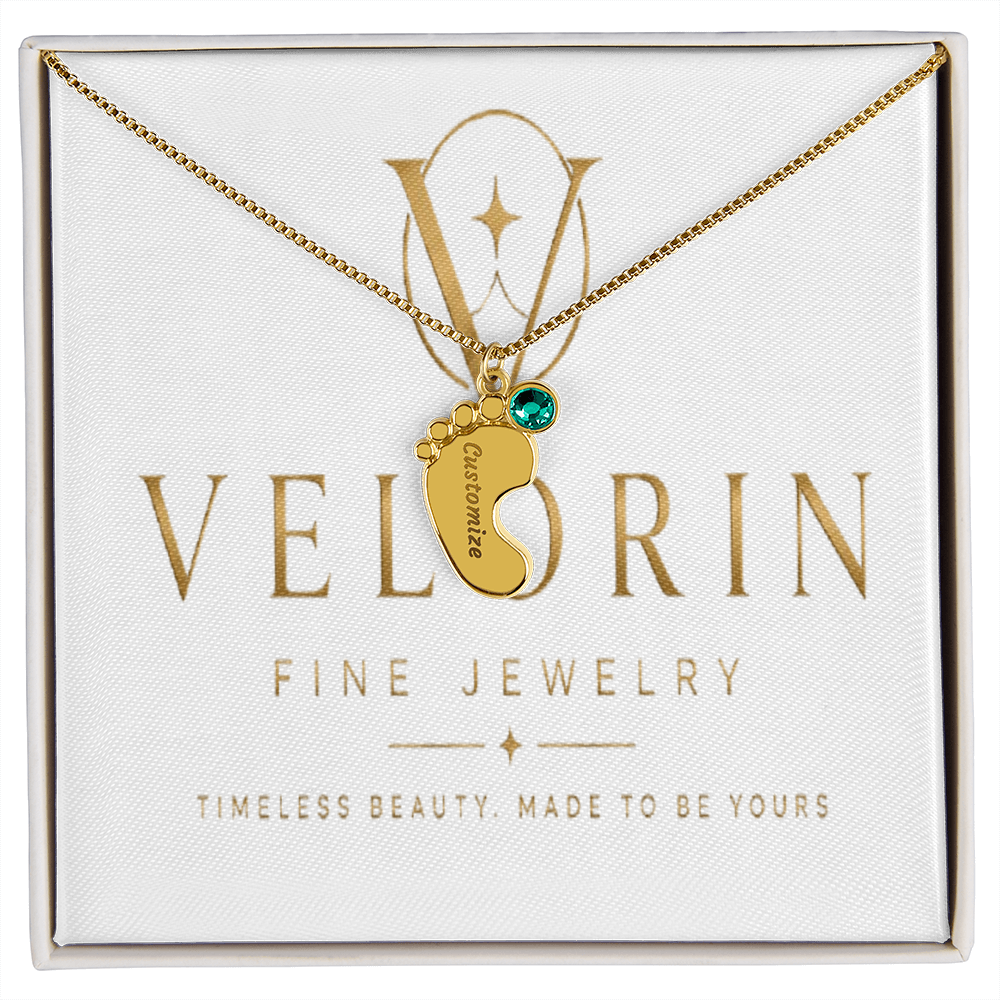 Baby Feet Necklace with Birthstone - Engraved