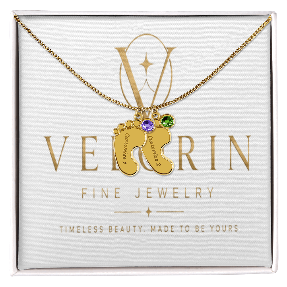 Baby Feet Necklace with Birthstone - Engraved