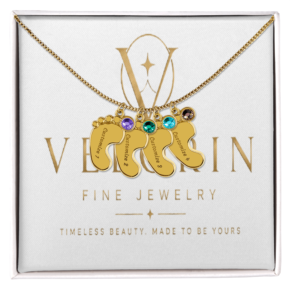 Baby Feet Necklace with Birthstone - Engraved