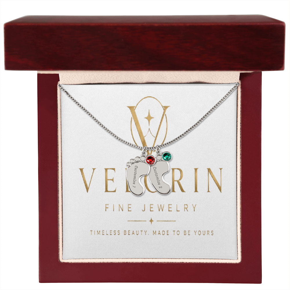 Baby Feet Necklace with Birthstone - Engraved