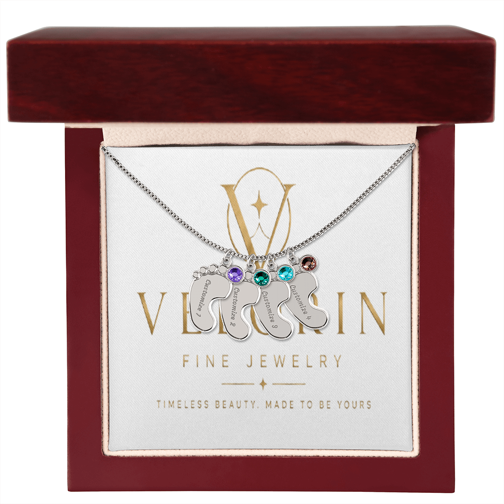 Baby Feet Necklace with Birthstone - Engraved