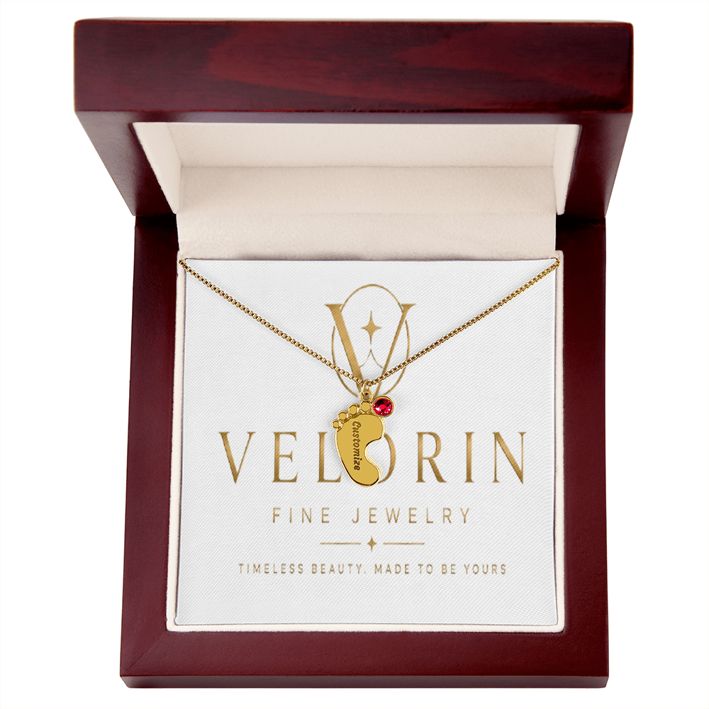Baby Feet Necklace with Birthstone - Engraved