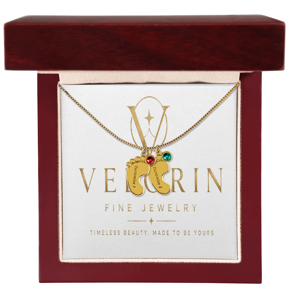Baby Feet Necklace with Birthstone - Engraved