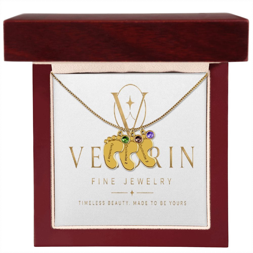 Baby Feet Necklace with Birthstone - Engraved