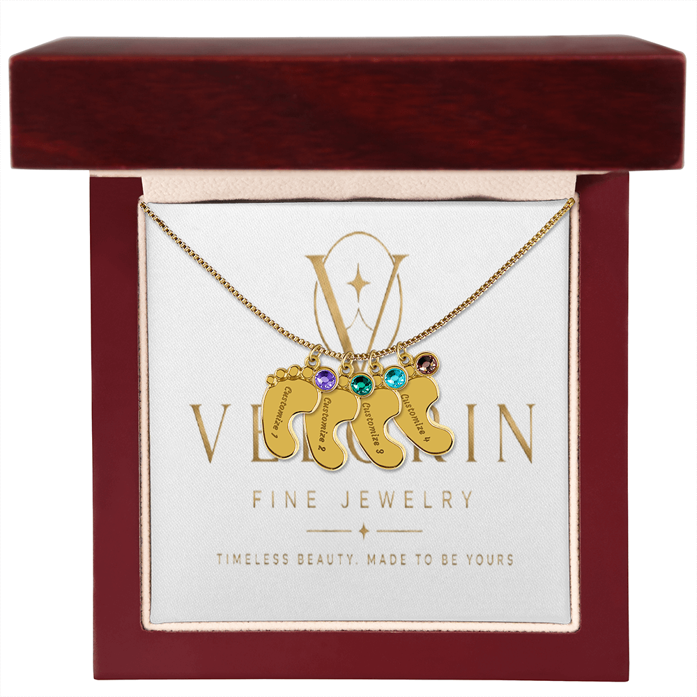 Baby Feet Necklace with Birthstone - Engraved