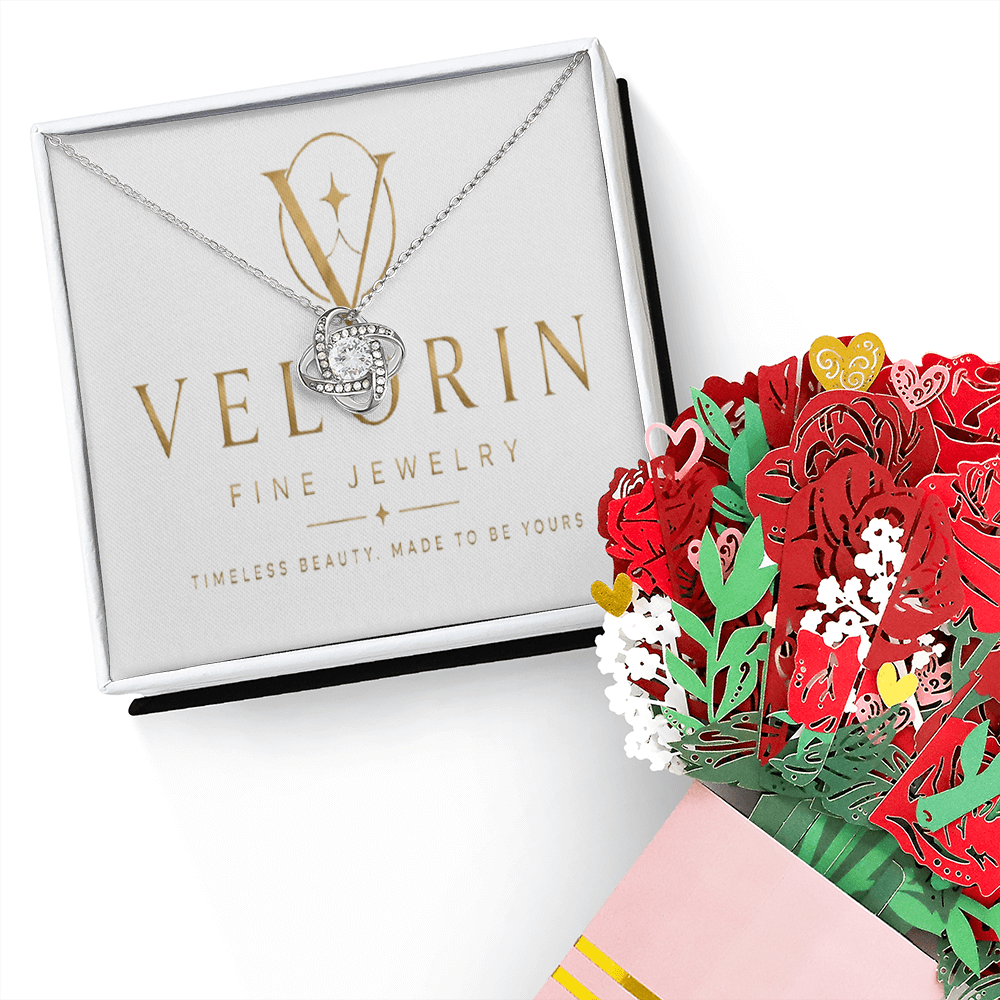 Love Knot Necklace & Sweetest Devotion Flower Bouquet