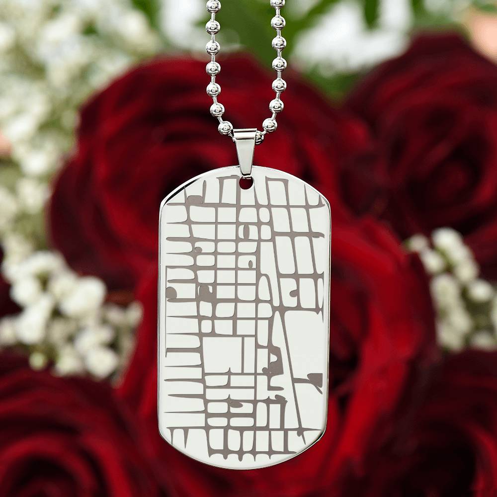 Engraved Map Dog Tag Necklace