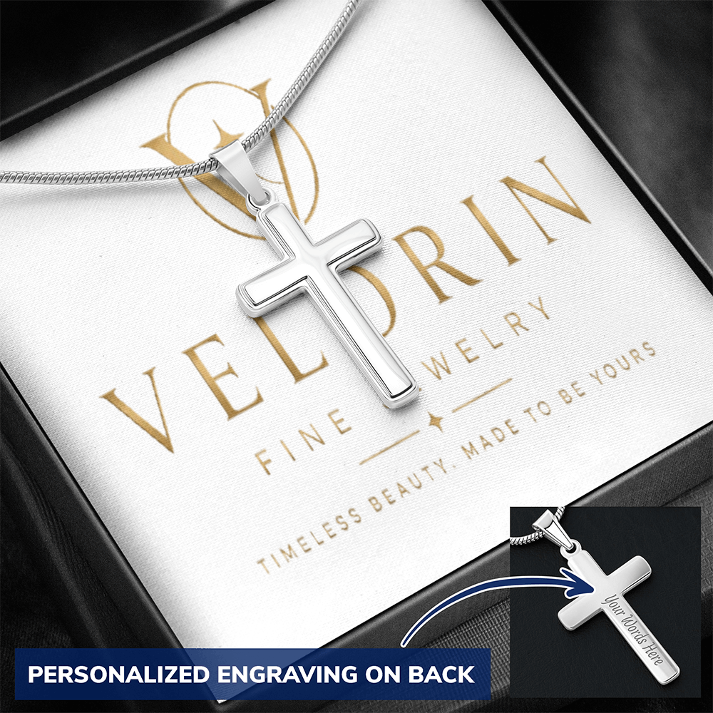 Personalized Cross Necklace - Snake Chain