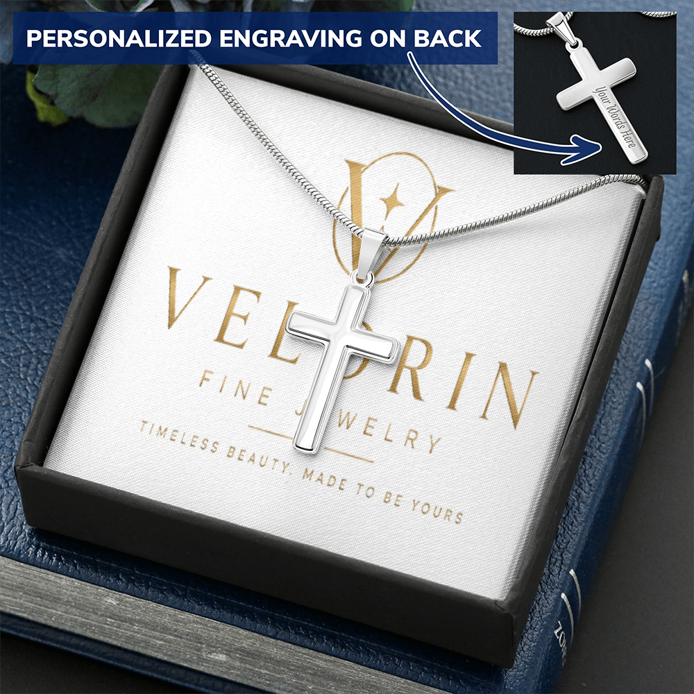 Personalized Cross Necklace - Snake Chain